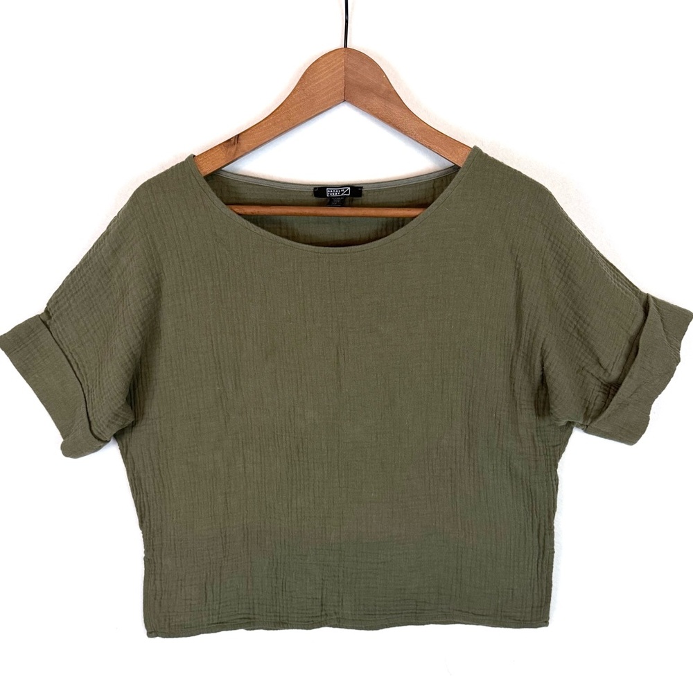 Stylish Olive Green Cotton Gauze Top for Women XS